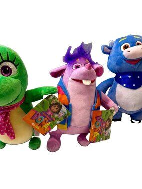 3pc Plush Toy Lot Dora The Explorer Official Stuffed Animals Isa, Benny & Tico